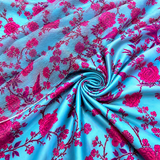 Aqua Blue & Magenta Floral Cotton Chiffon Fabric Combo
