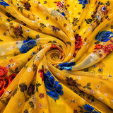 Sunflower Yellow Floral Cotton Chiffon Fabric Combo