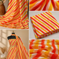 Sunset Stripe Crepe & Chiffon Fabric Combo – Orange, Yellow & White Designer Print