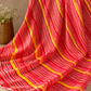 Pink Red Stripe Crepe & Chiffon Fabric Combo – Designer Yellow Line Print Fabric
