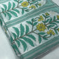 White Cotton Fabric with Green & Yellow Floral Print Border Design