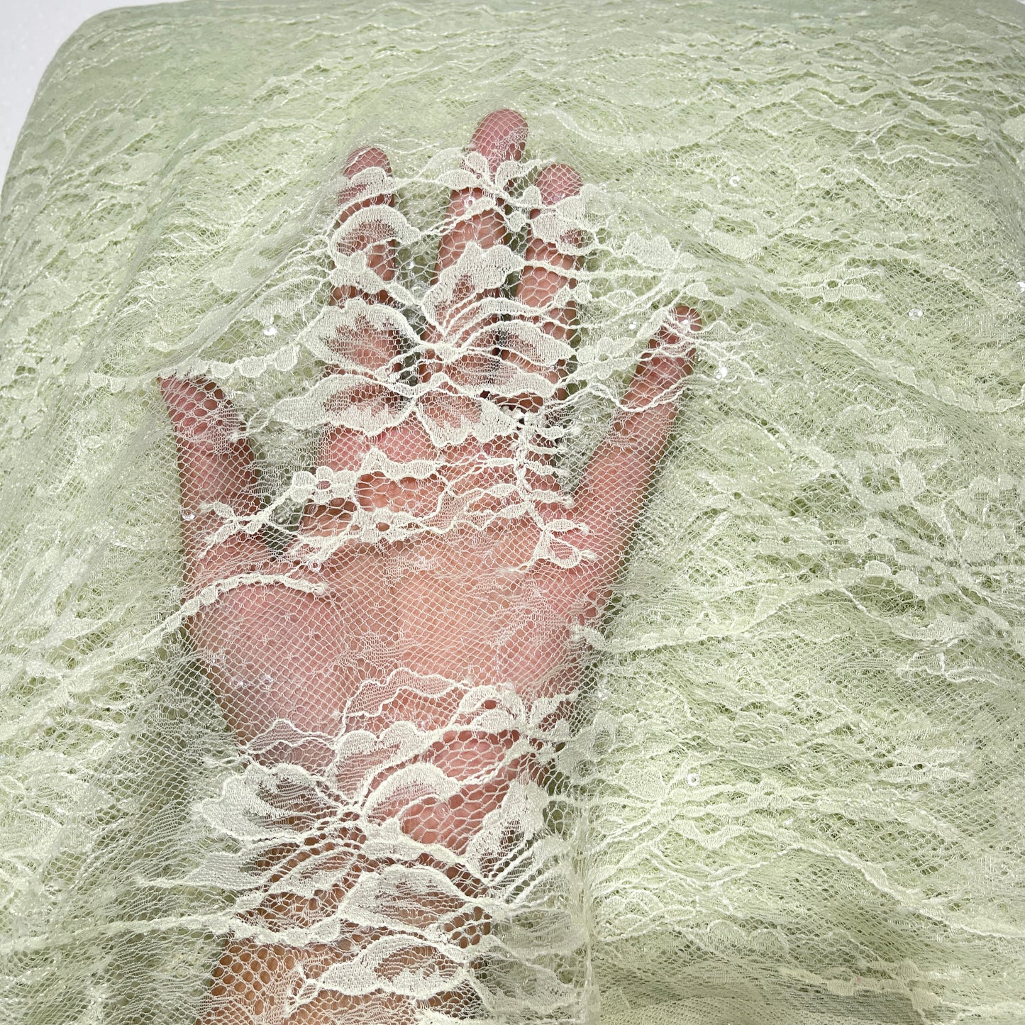 Premium Floral Chantilly Lace Fabric with Sequin Embellishment