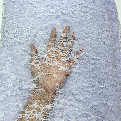 Premium Floral Chantilly Lace Fabric with Sequin Embellishment
