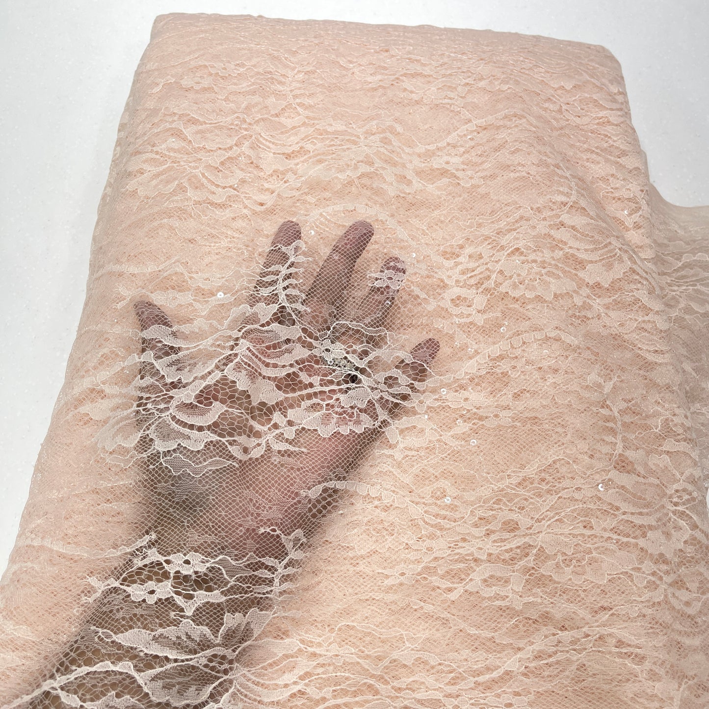 Premium Floral Chantilly Lace Fabric with Sequin Embellishment