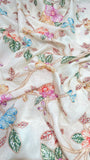 Elegant Floral Embroidered Organza Fabric with Multicolor Threadwork