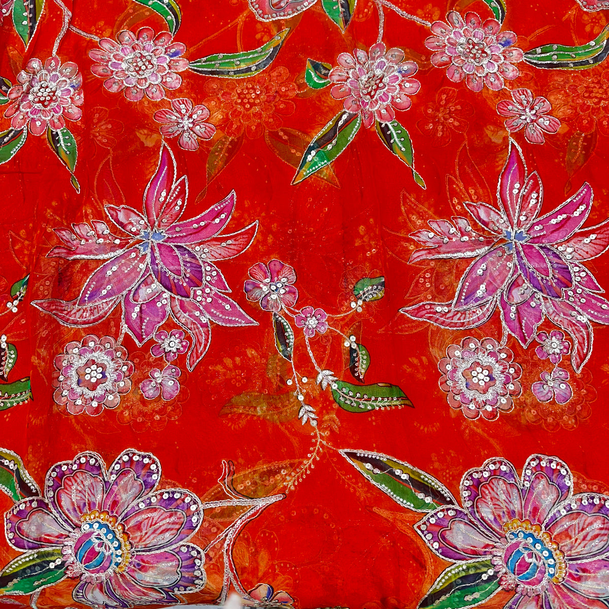 Premium Organza Embroidery Fabric – Elegant Floral Thread & Sequin Work