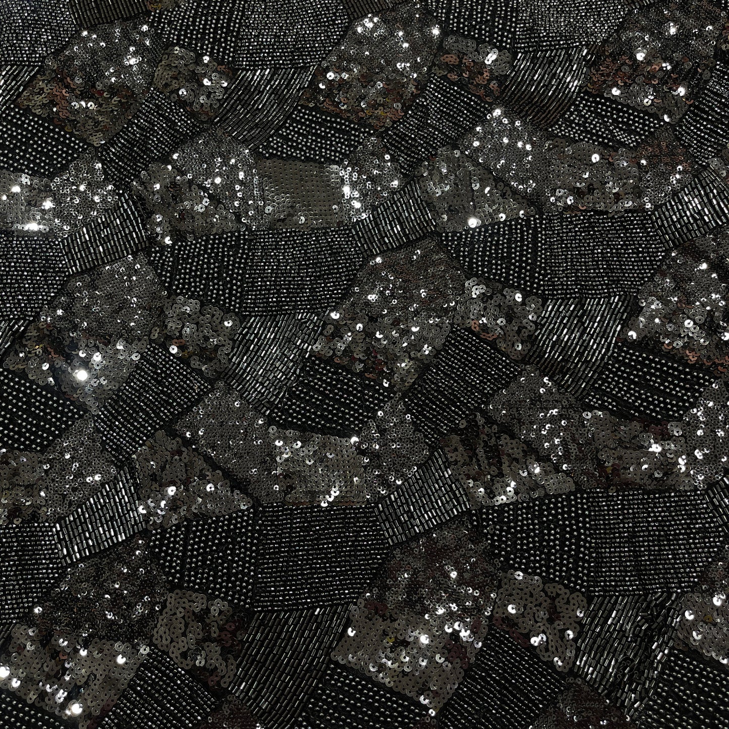 Premium Black Geometric Beaded Sequin Embroidery velvet Fabric