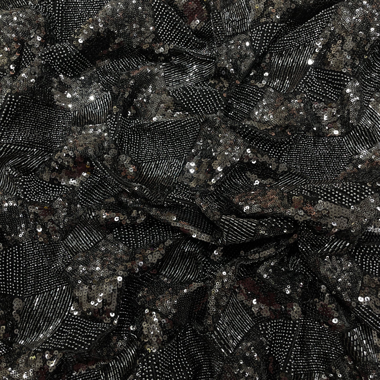 Premium Black Geometric Beaded Sequin Embroidery velvet Fabric
