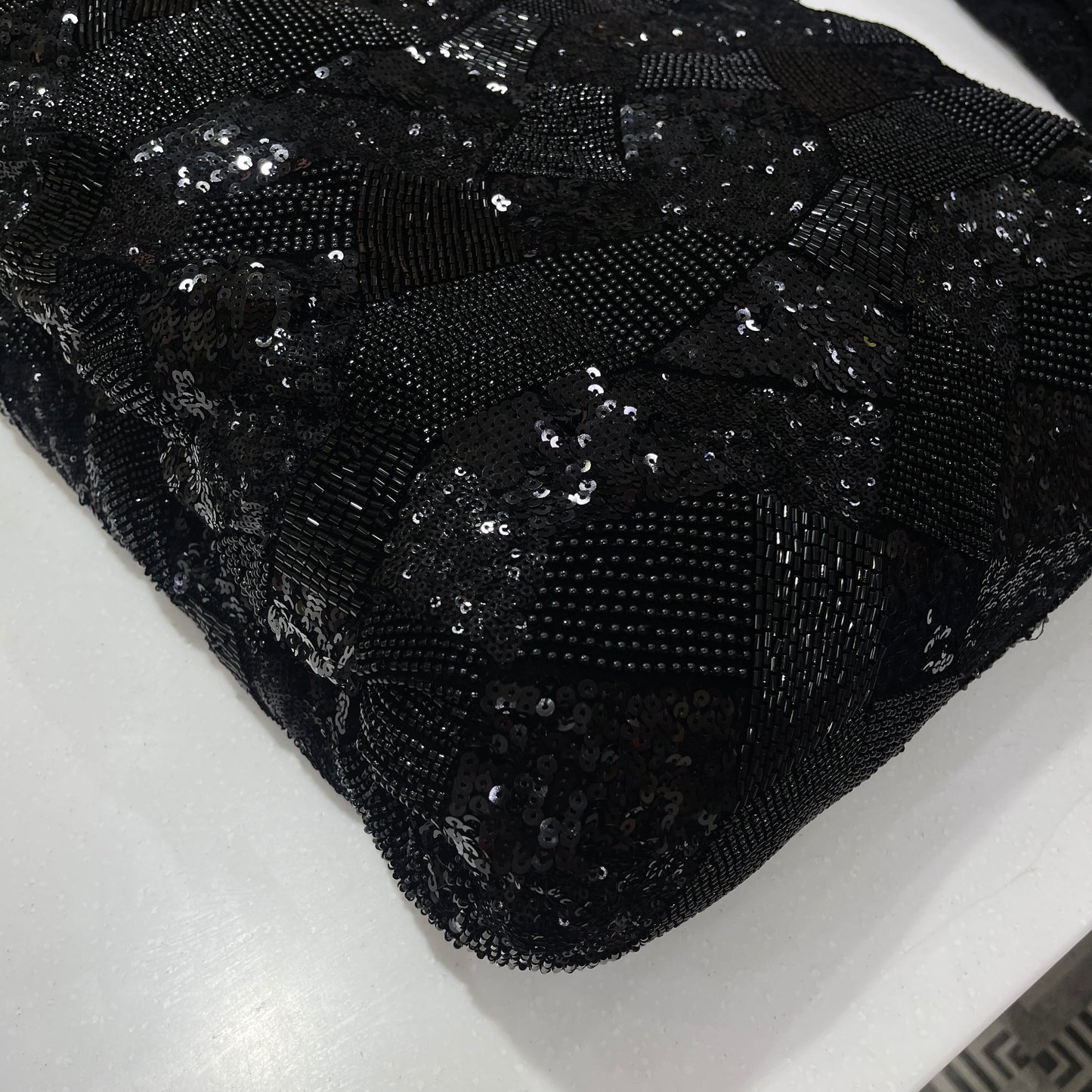Premium Black Geometric Beaded Sequin Embroidery velvet Fabric