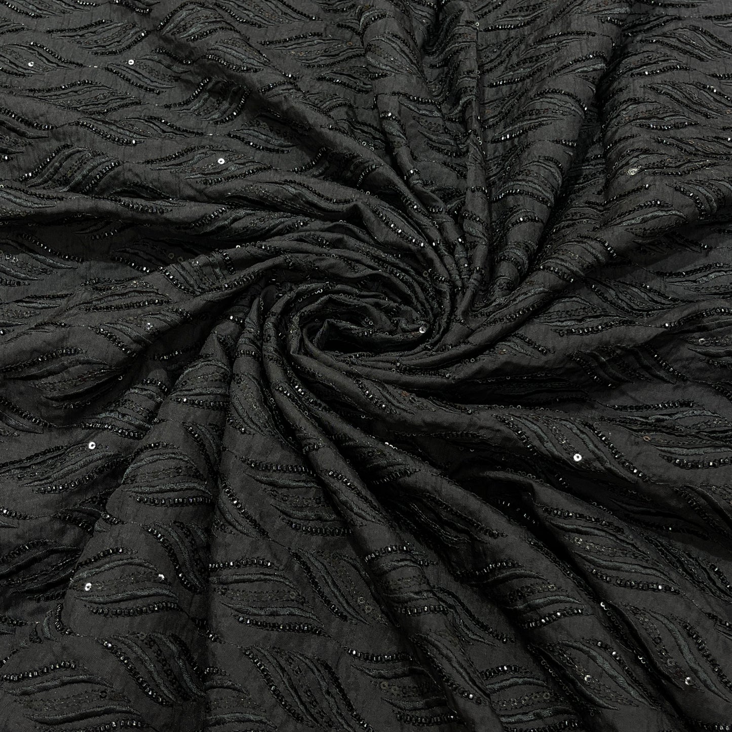 Premium Black Self-Design Embroidered Fabric for Men's Kurta dupion fabric| Ethnic Wear Material