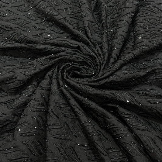Premium Black Self-Design Embroidered Fabric for Men's Kurta dupion fabric| Ethnic Wear Material