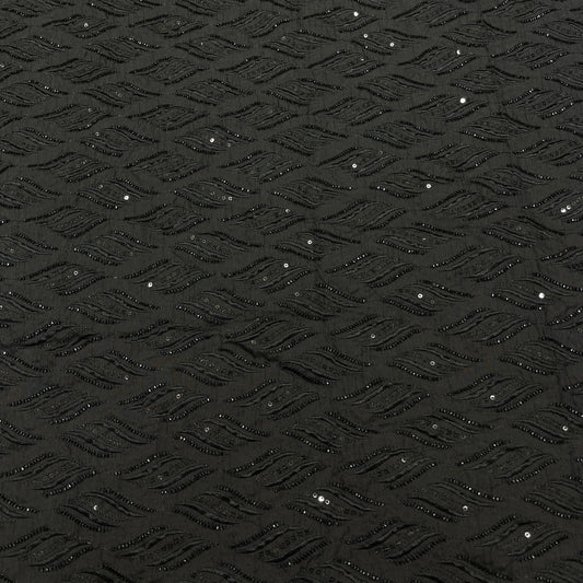 Premium Black Self-Design Embroidered Fabric for Men's Kurta dupion fabric| Ethnic Wear Material