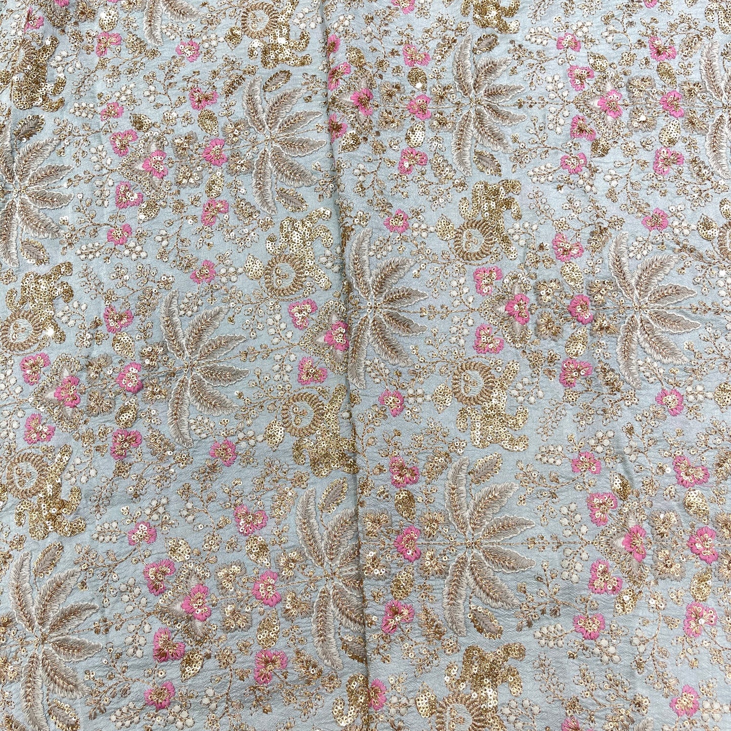Premium Heavy Sequins Floral Embroidered Fabric with Metallic Thread Work