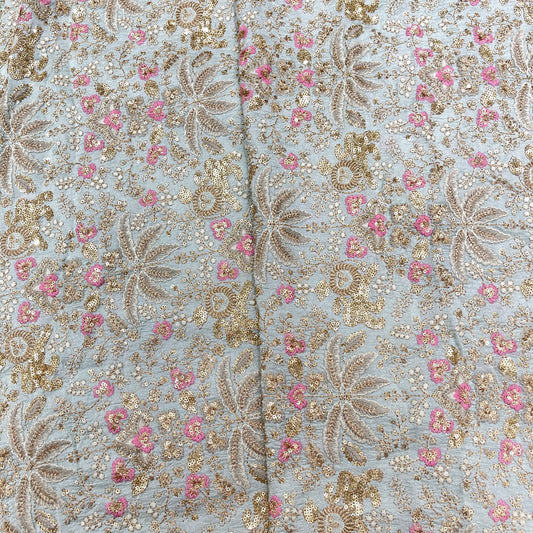 Premium Heavy Sequins Floral Embroidered Fabric with Metallic Thread Work