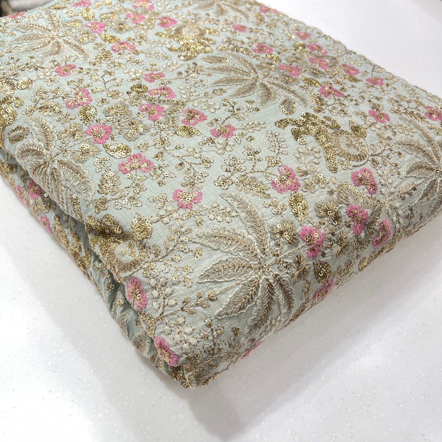 Premium Heavy Sequins Floral Embroidered Fabric with Metallic Thread Work