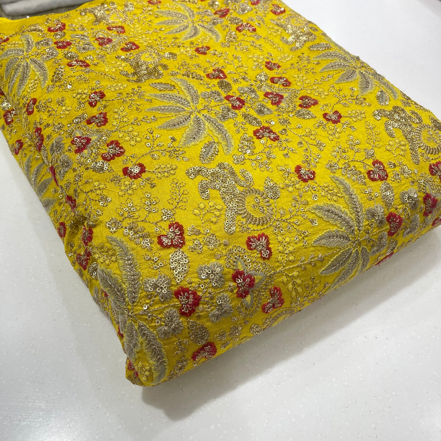 Premium Heavy Sequins Floral Embroidered Fabric with Metallic Thread Work