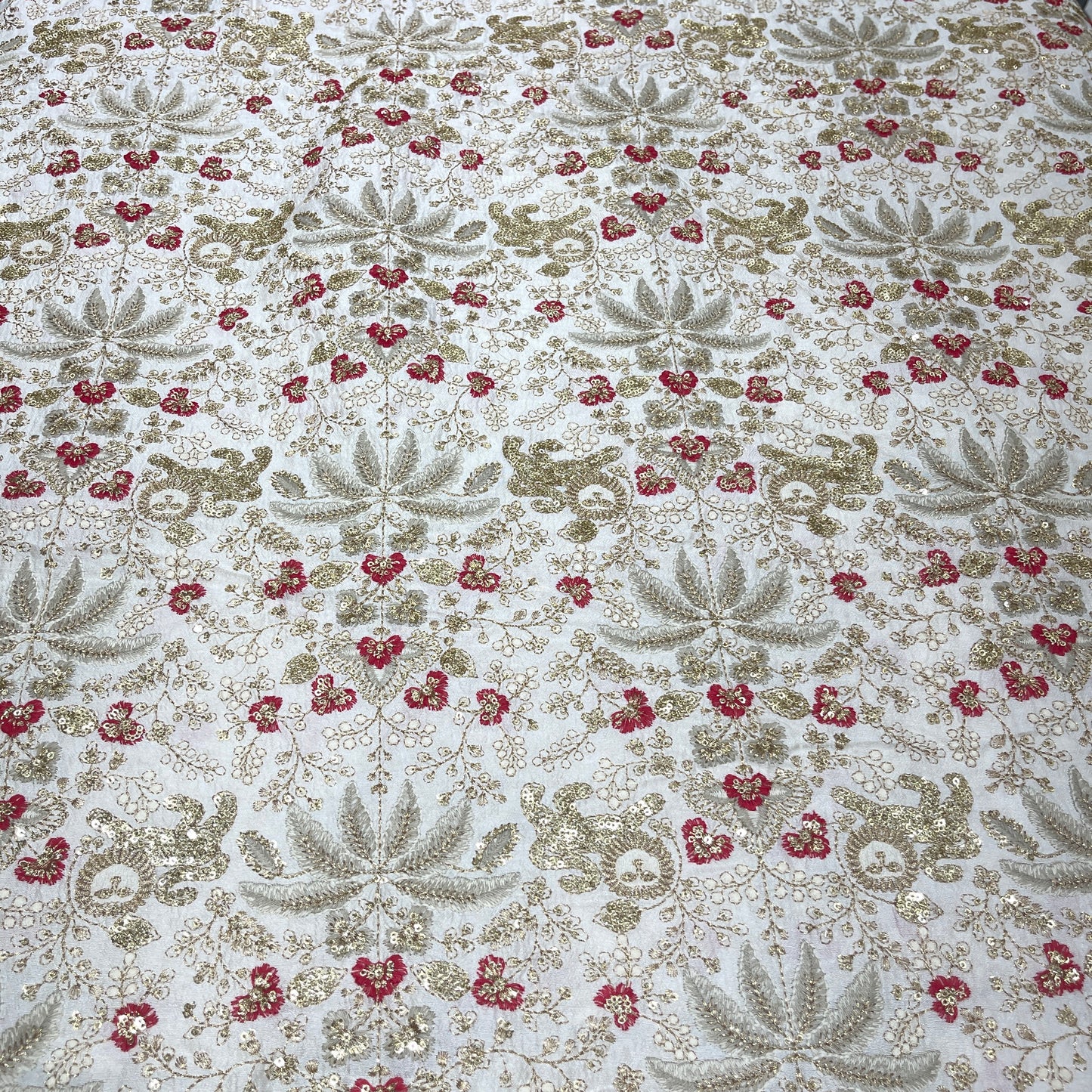Premium Heavy Sequins Floral Embroidered Fabric with Metallic Thread Work