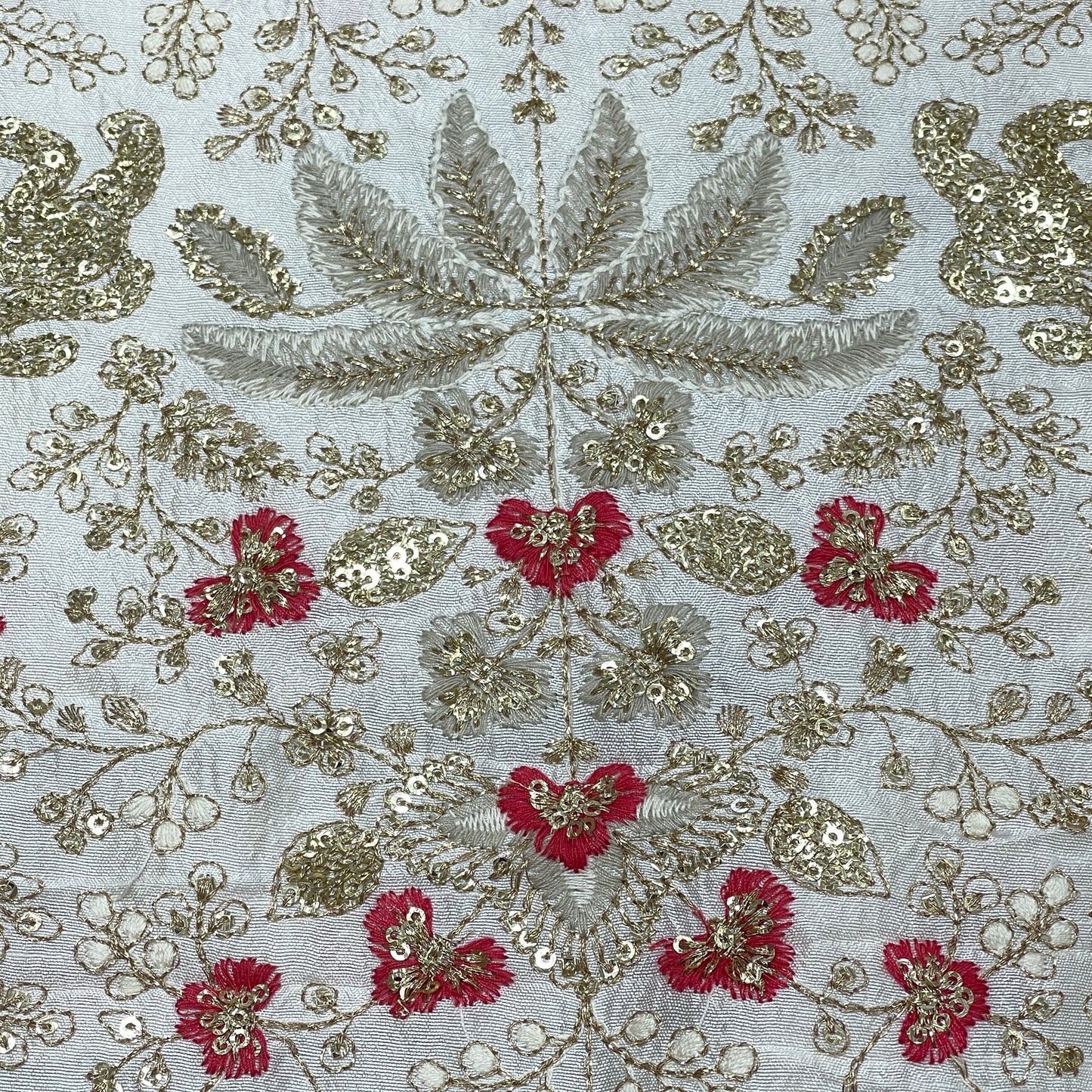 Premium Heavy Sequins Floral Embroidered Fabric with Metallic Thread Work