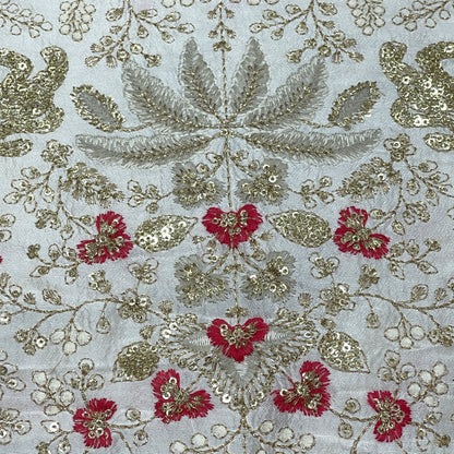Premium Heavy Sequins Floral Embroidered Fabric with Metallic Thread Work