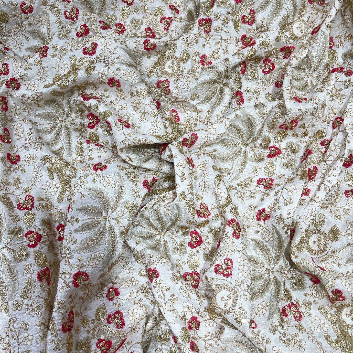 Premium Heavy Sequins Floral Embroidered Fabric with Metallic Thread Work