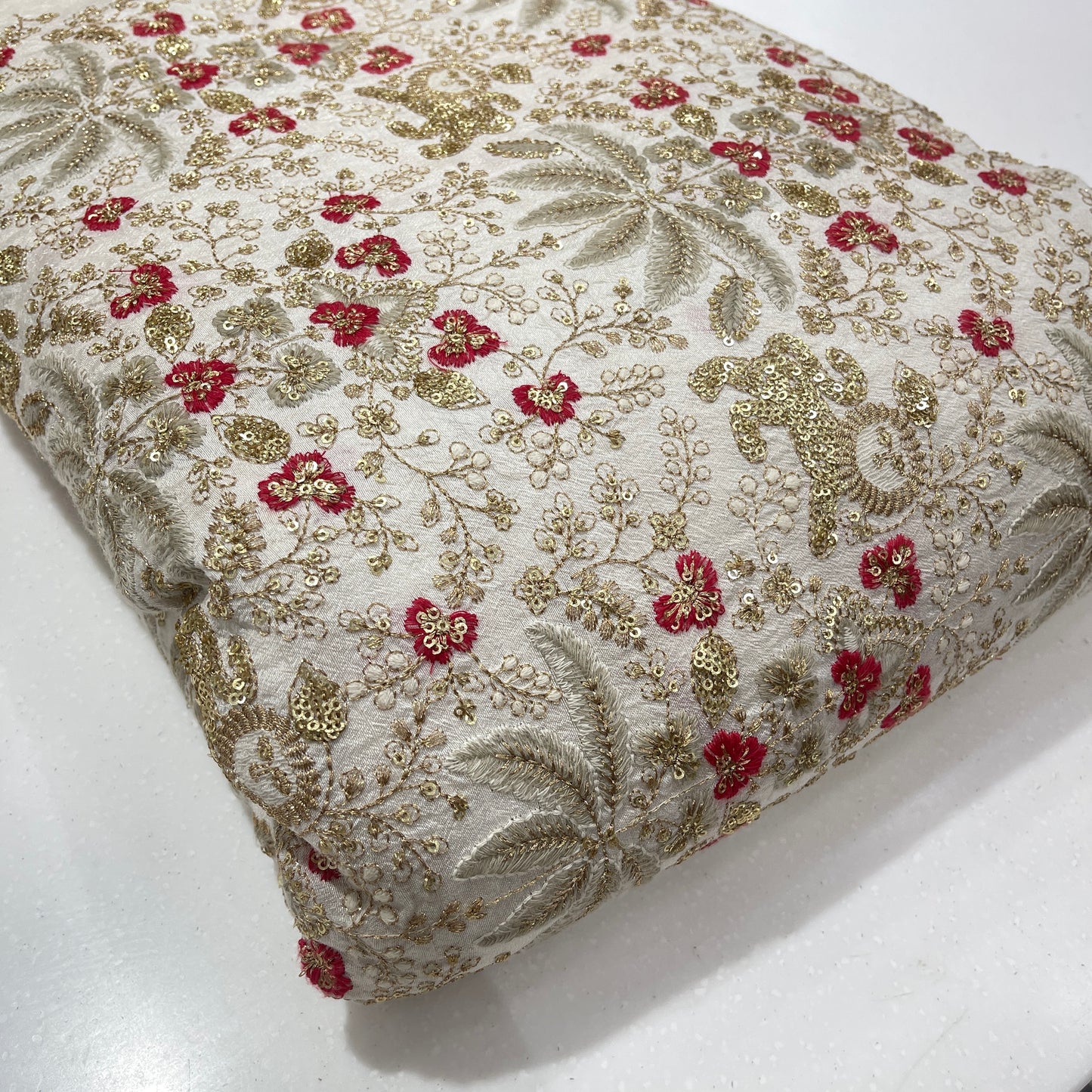 Premium Heavy Sequins Floral Embroidered Fabric with Metallic Thread Work