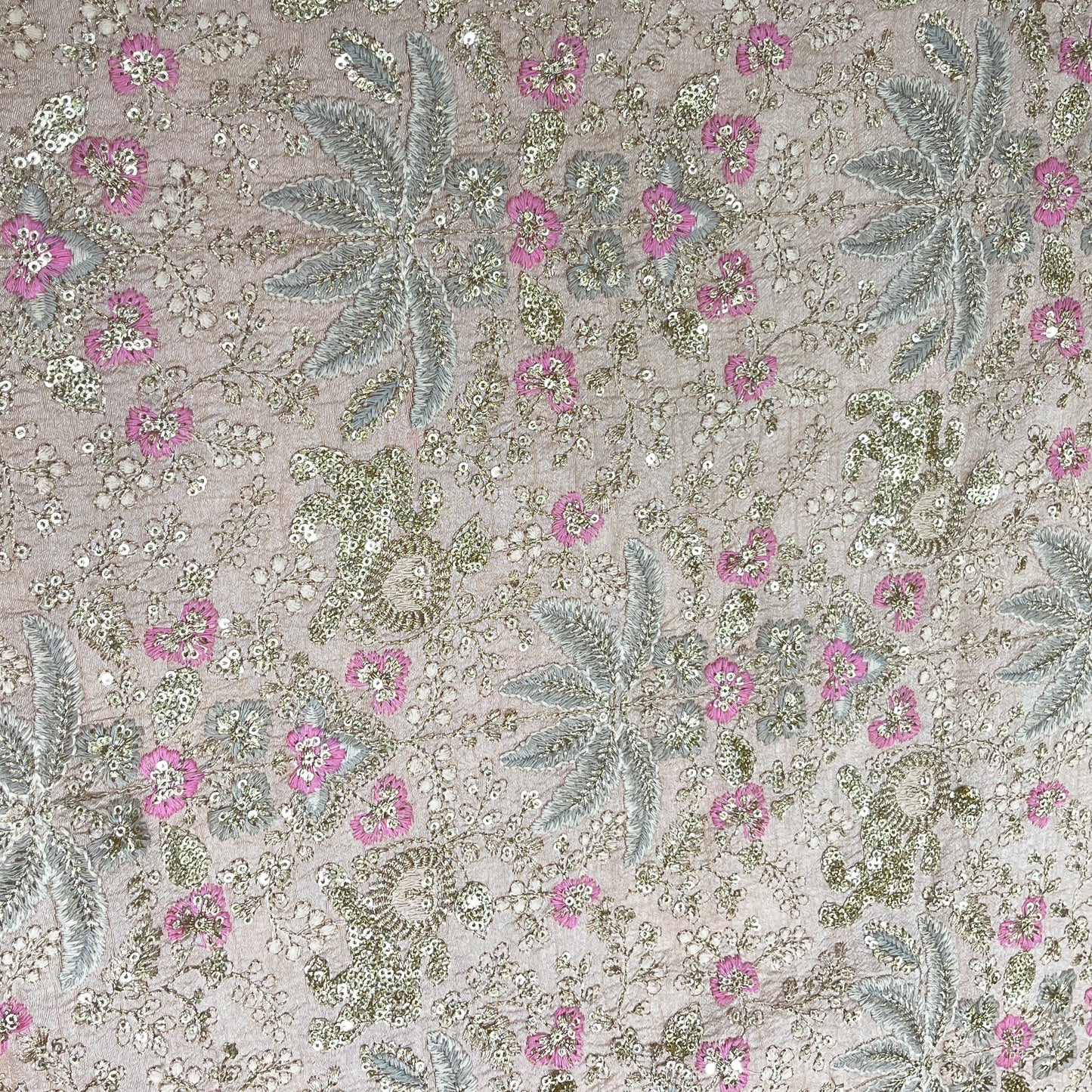 Premium Heavy Sequins Floral Embroidered Fabric with Metallic Thread Work