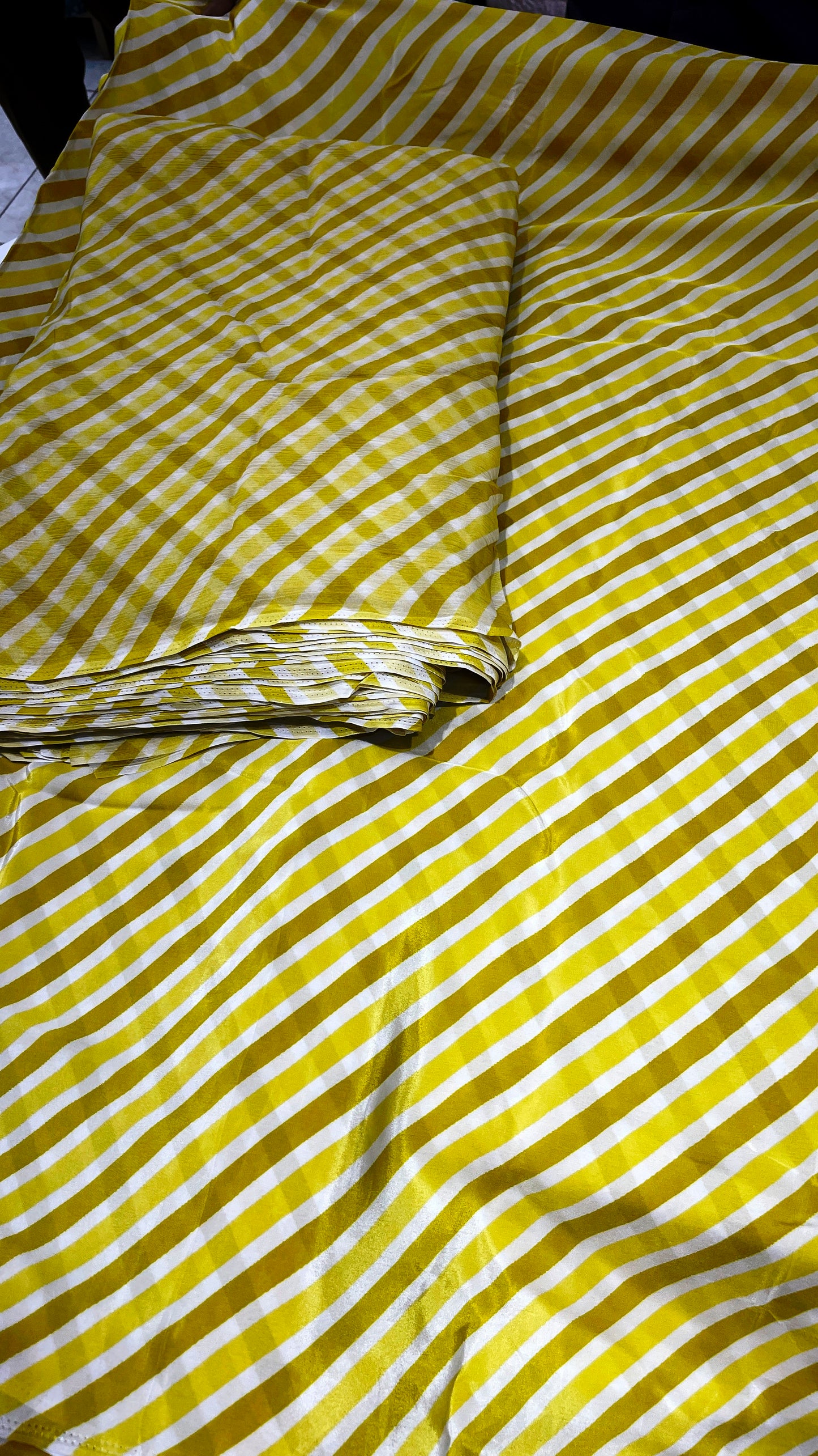 Sunset Stripe Crepe & Chiffon Fabric Combo – Orange, Yellow & White Designer Print