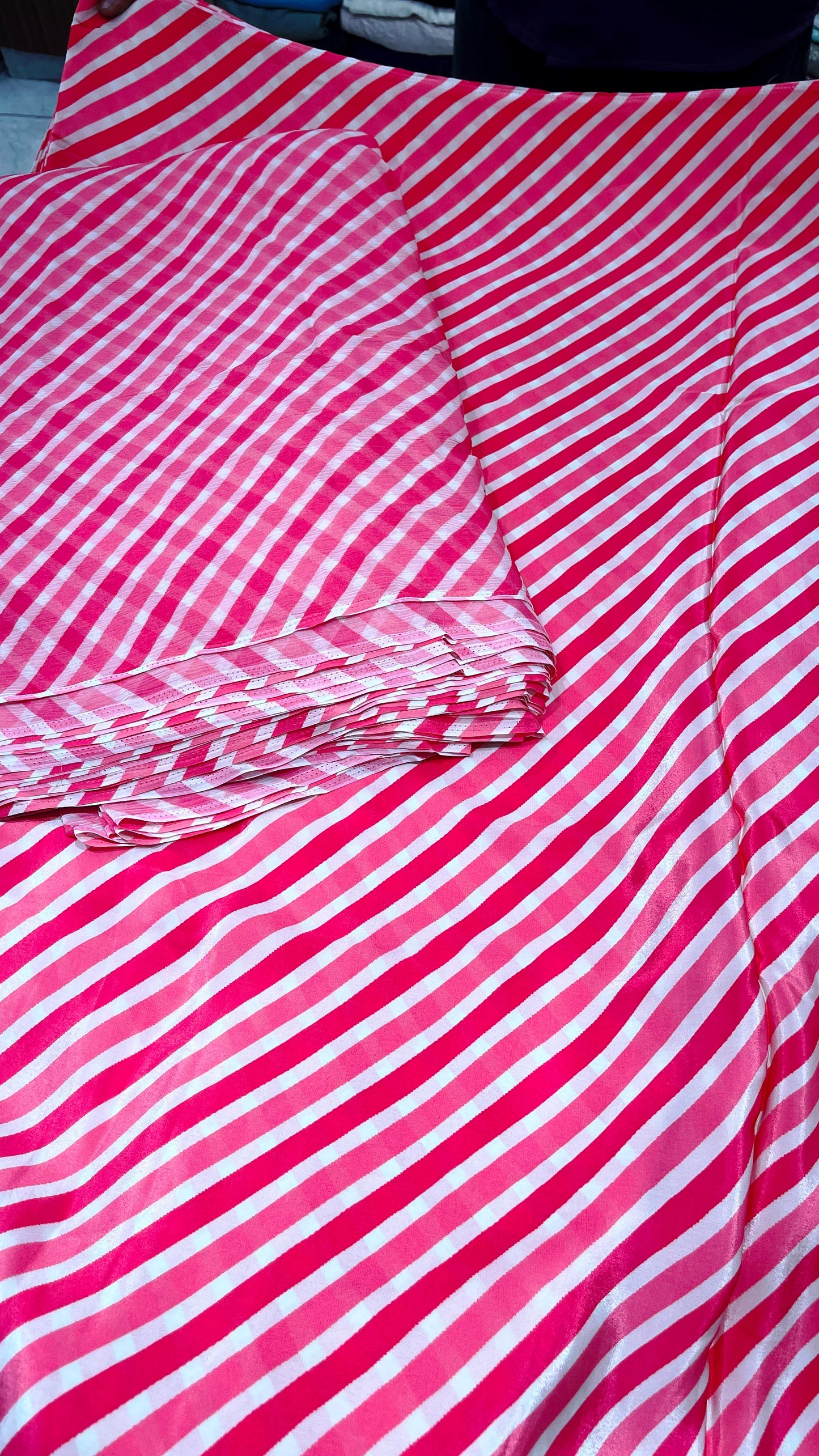 Sunset Stripe Crepe & Chiffon Fabric Combo – Orange, Yellow & White Designer Print