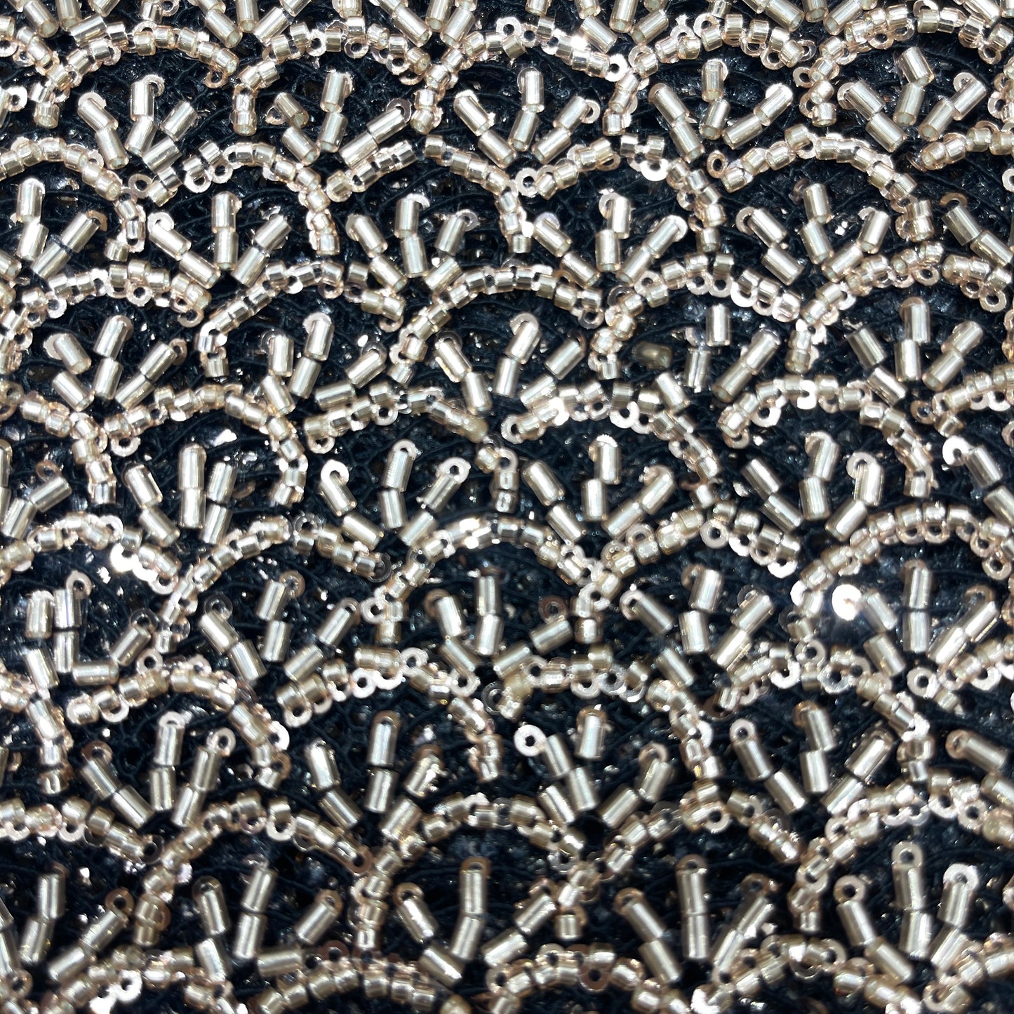 Premium Silver Beaded & Sequin Embellished Net Lace Fabric