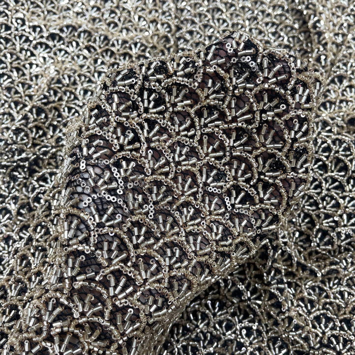 Premium Silver Beaded & Sequin Embellished Net Lace Fabric