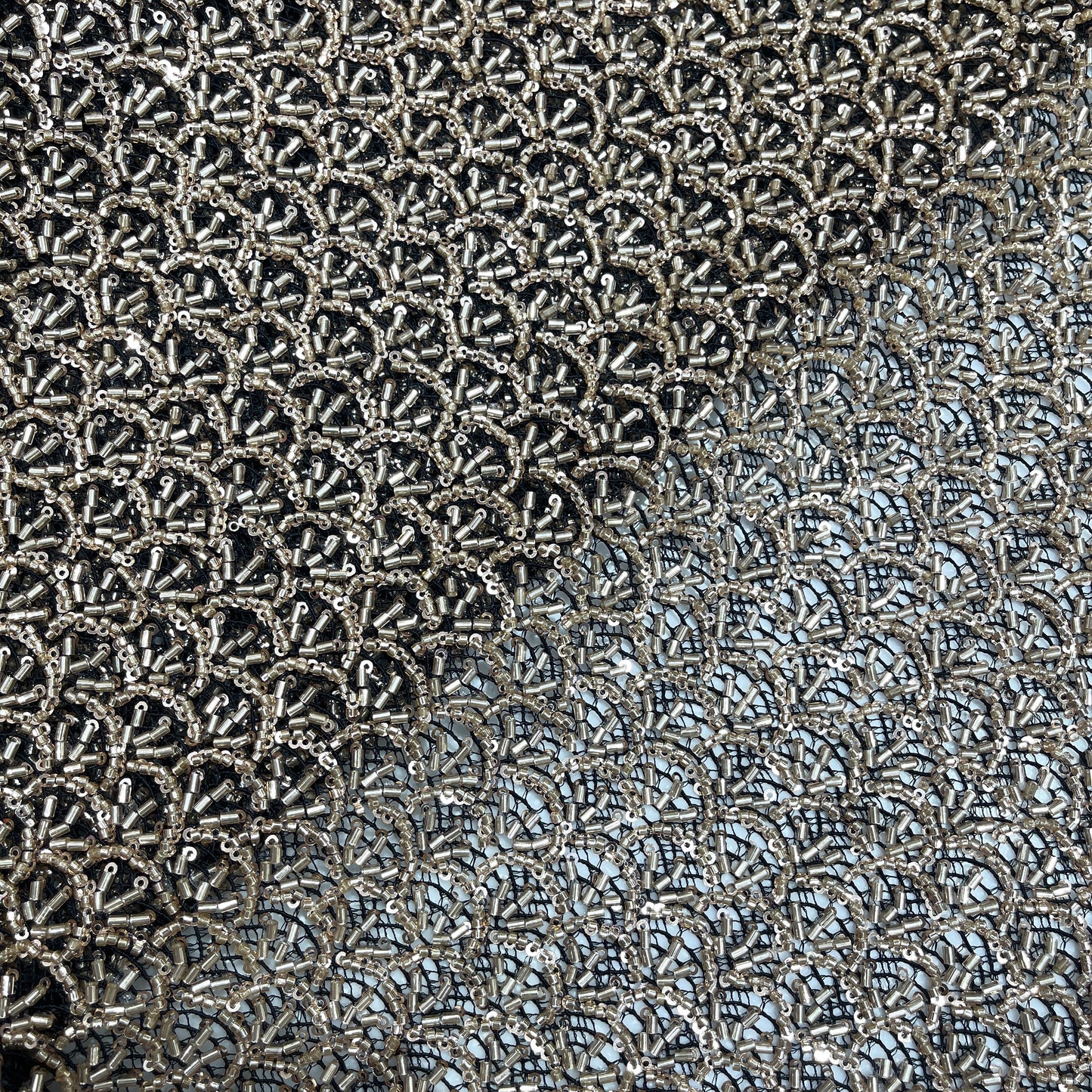 Premium Silver Beaded & Sequin Embellished Net Lace Fabric
