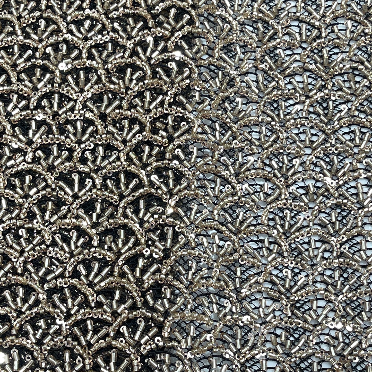 Premium Silver Beaded & Sequin Embellished Net Lace Fabric