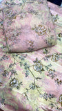 Pastel Blush Floral Crepe & Chiffon Fabric Combo – Soft Pink & Sage Green Designer Print