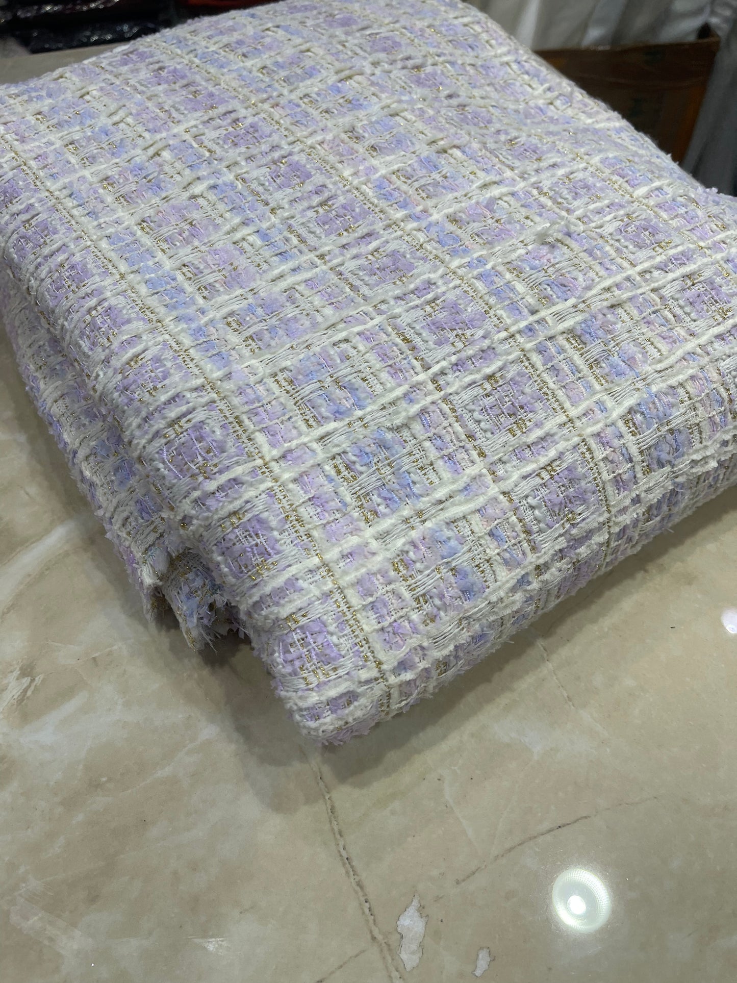Luxury Tweed Wool Fabric – Pastel Lilac & White
