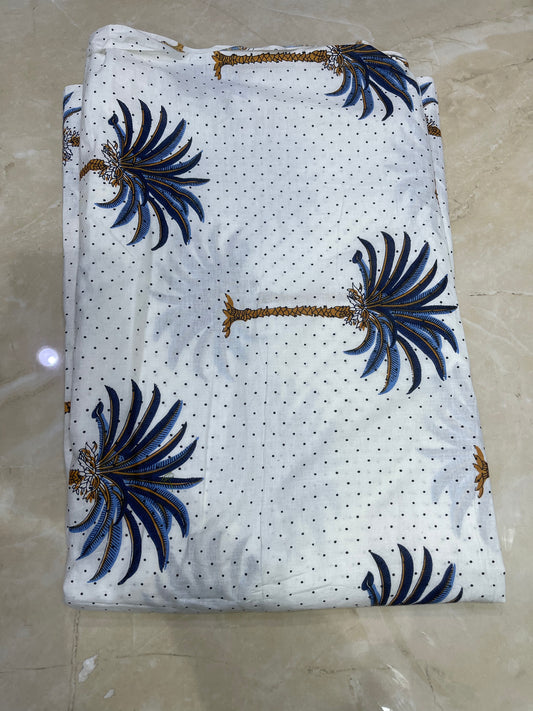 Pure Cotton Digital Print Fabric – Palm Tree Motif with Polka Dots