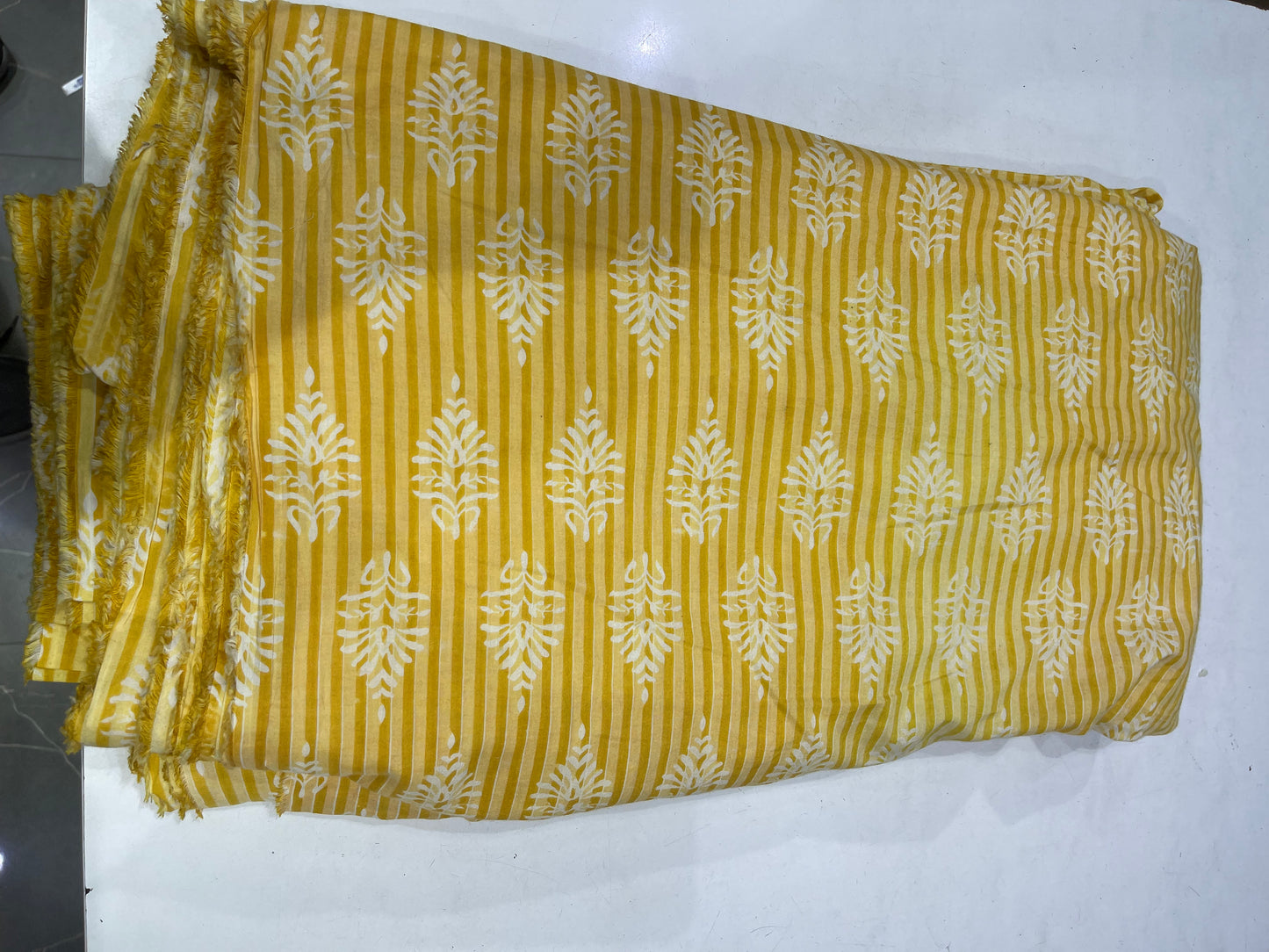 Pure Cotton Digital Print Fabric – Mustard Stripe with Ethnic Motif
