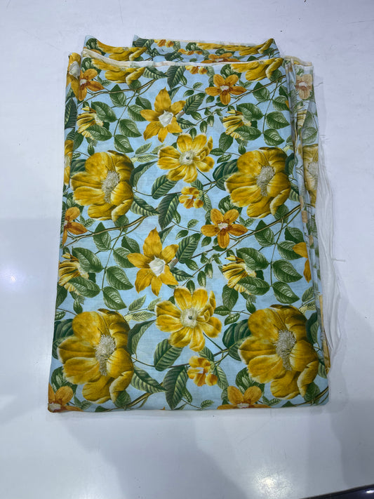 Pure Cotton Digital Print Fabric – Sky Blue Yellow Floral