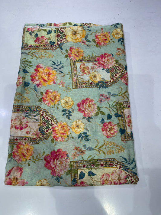 Pure Cotton Digital Print Fabric – Aqua Floral Frame Design