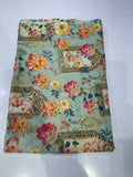 Pure Cotton Digital Print Fabric – Aqua Floral Frame Design