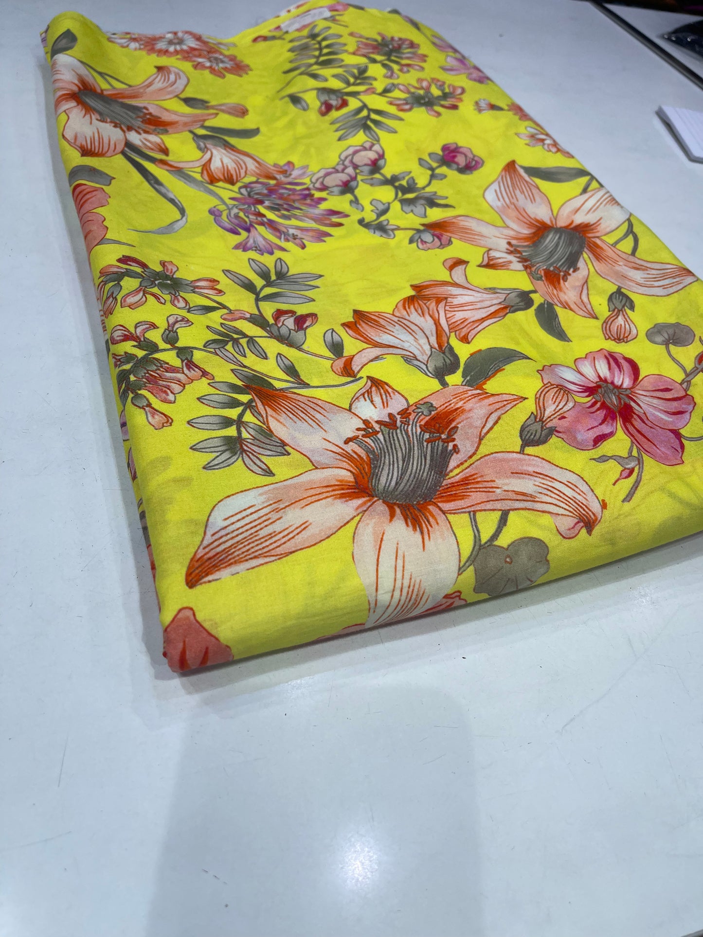 Pure Cotton Digital Print Fabric – Sunshine Yellow Floral