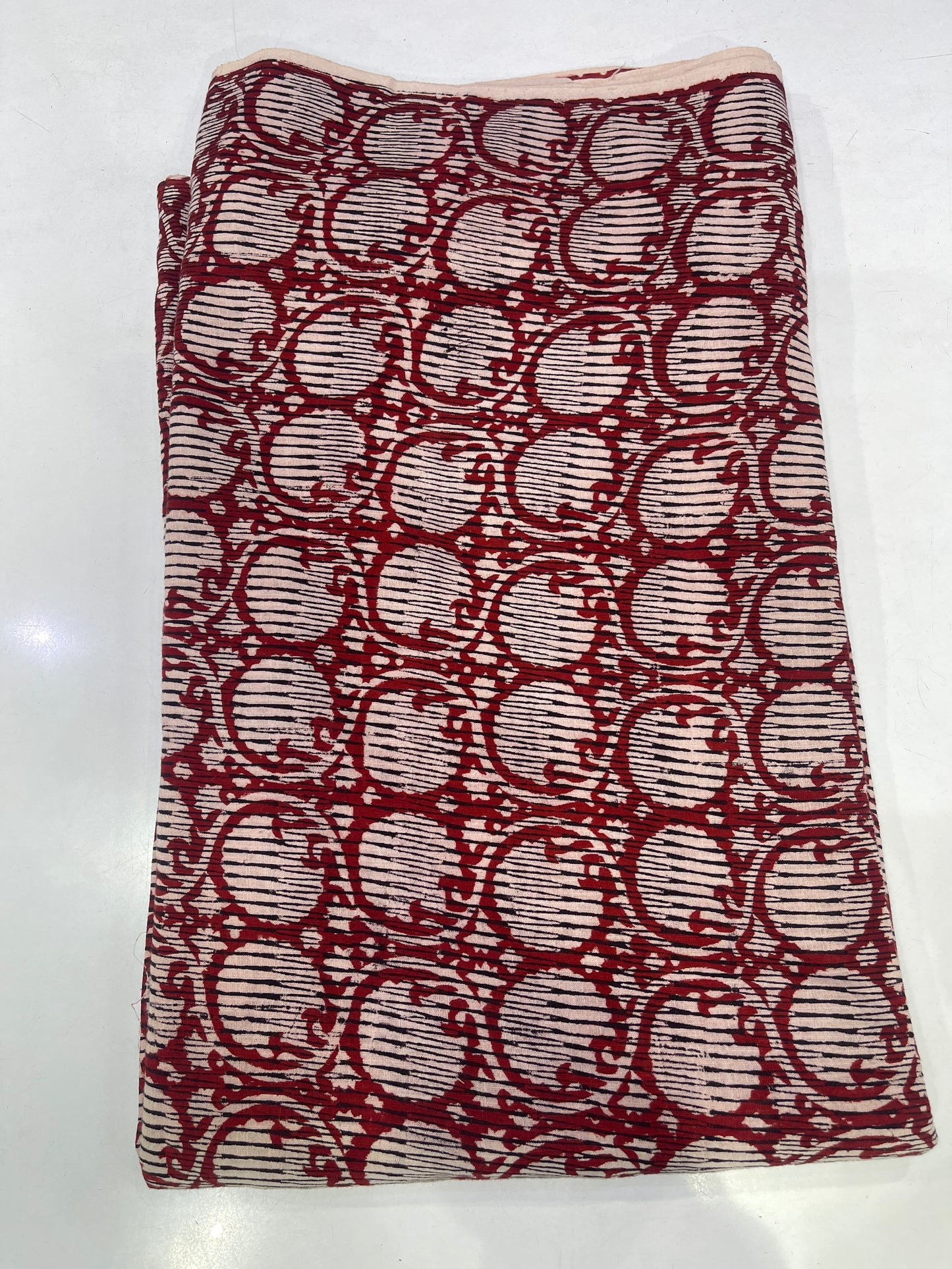 Pure Cotton Digital Print Fabric – Maroon Geometric Pattern