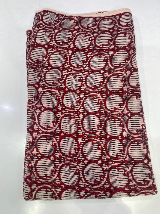 Pure Cotton Digital Print Fabric – Maroon Geometric Pattern