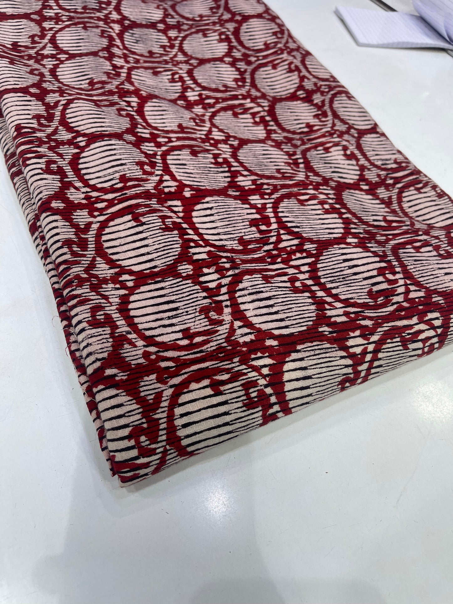 Pure Cotton Digital Print Fabric – Maroon Geometric Pattern