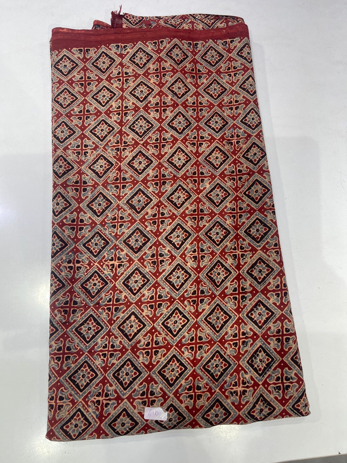 Pure Cotton Mul Ajrak Print Fabric – Maroon Traditional Motifs