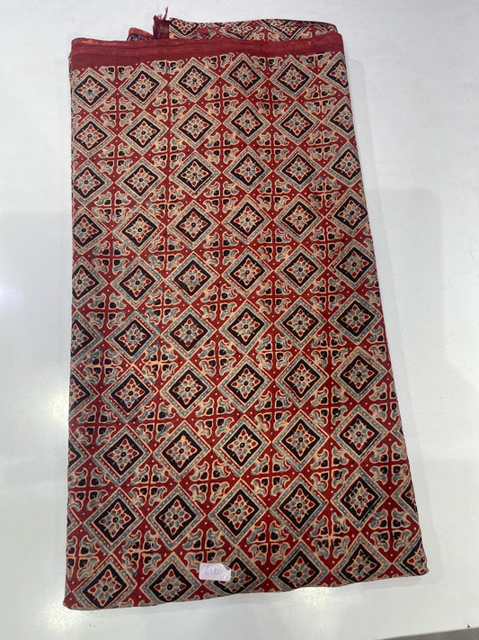 Pure Cotton Mul Ajrak Print Fabric – Maroon Traditional Motifs