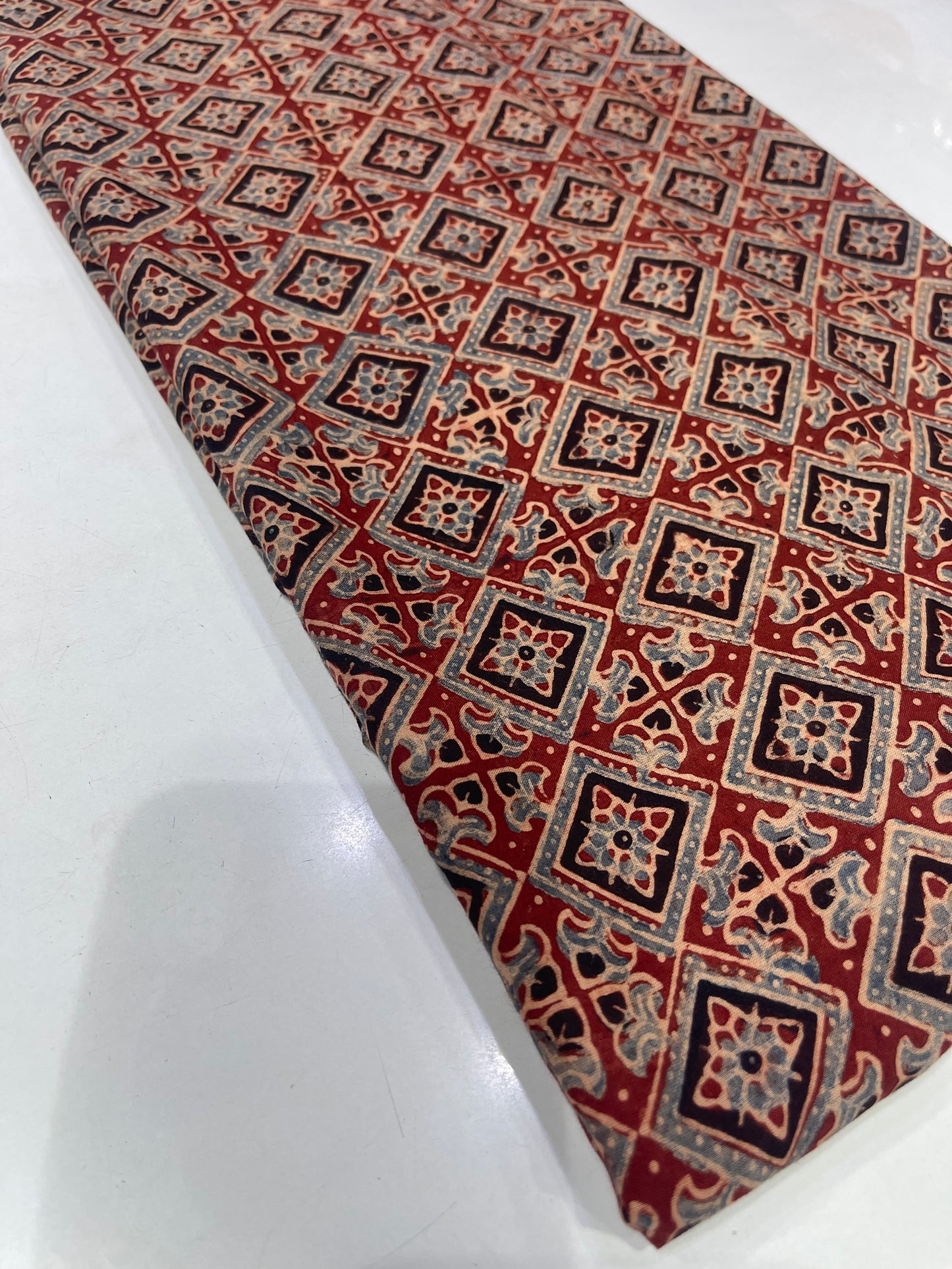 Pure Cotton Mul Ajrak Print Fabric – Maroon Traditional Motifs
