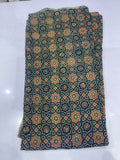 Pure Cotton Mul Ajrak Print Fabric – Dark Green Geometric Motifs
