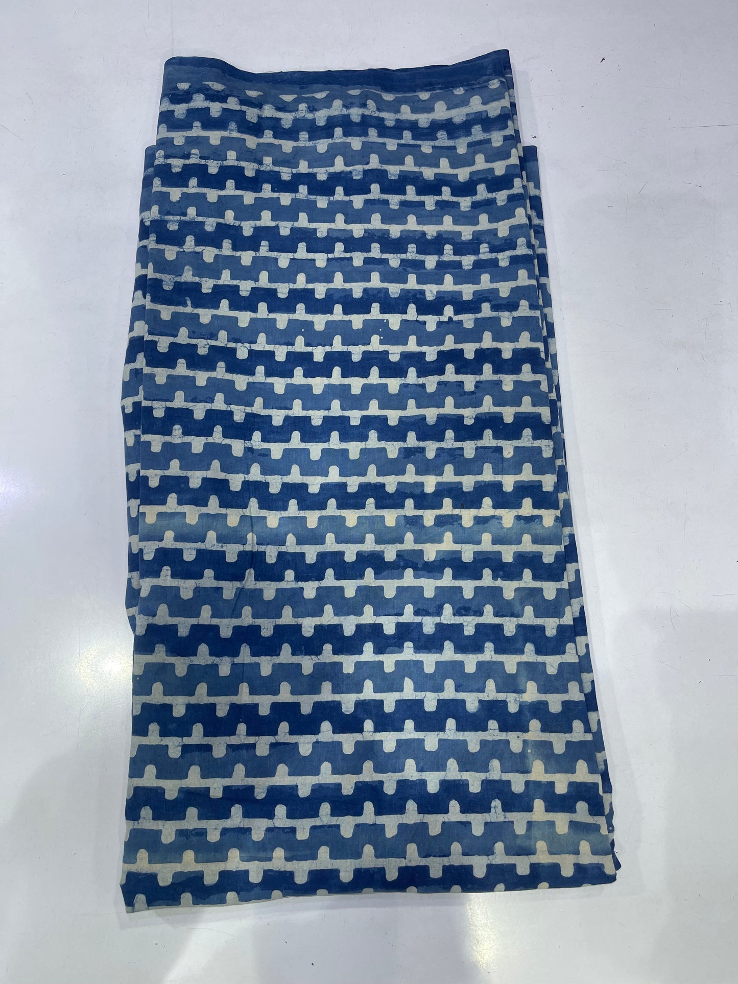 Pure Cotton Mul Ajrakh Print Fabric – Indigo Blue Handblock Style