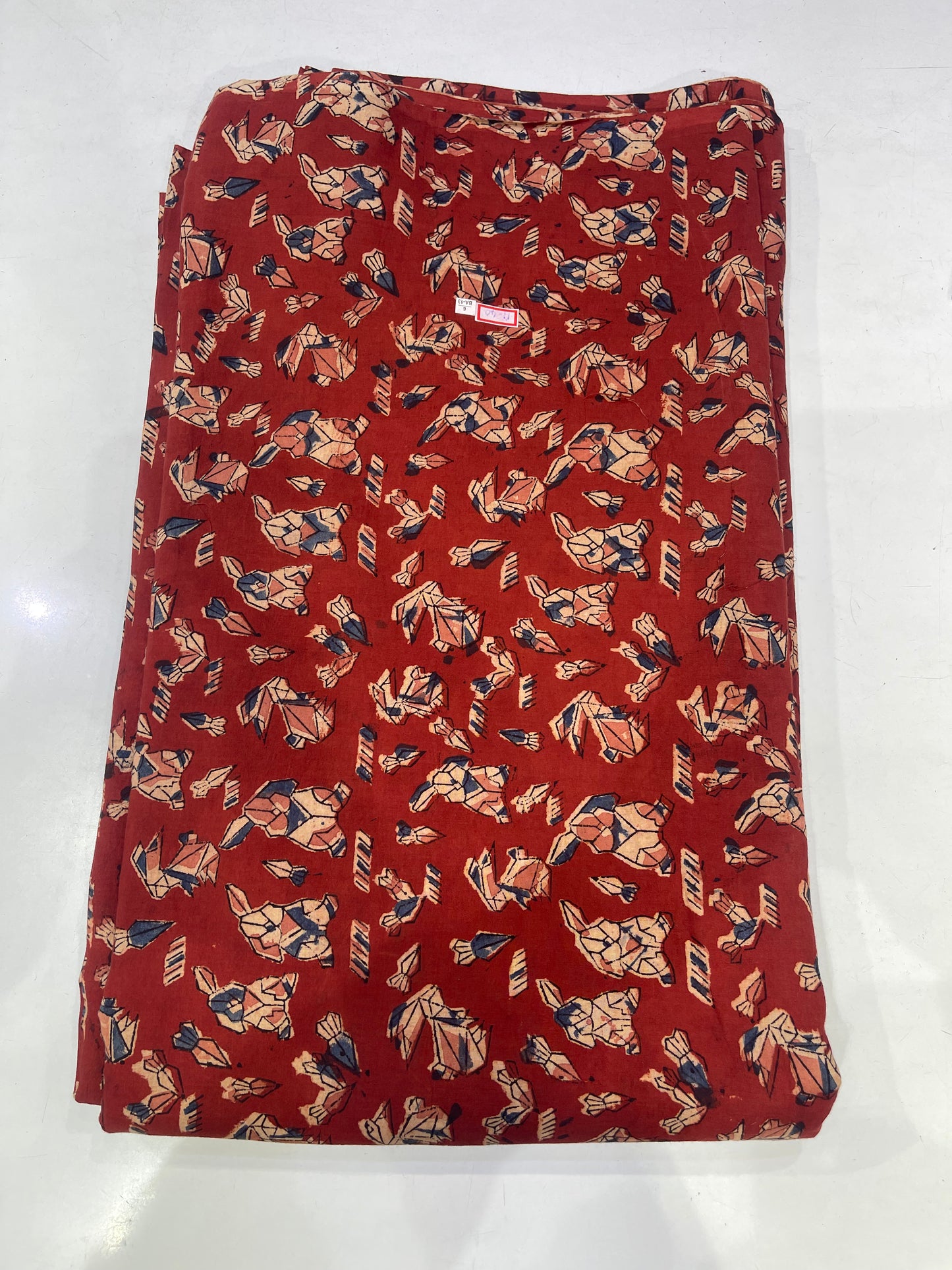 Pure Cotton Mul Ajrakh Print Fabric – Rust Maroon Geometric Motif