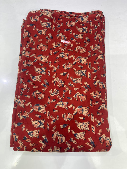 Pure Cotton Mul Ajrakh Print Fabric – Rust Maroon Geometric Motif